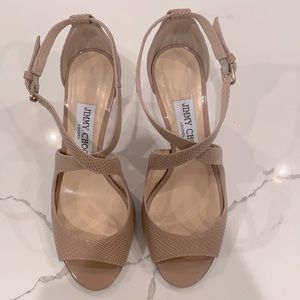 NEW Jimmy Choo Emily Nude Patent Sandal - size 37